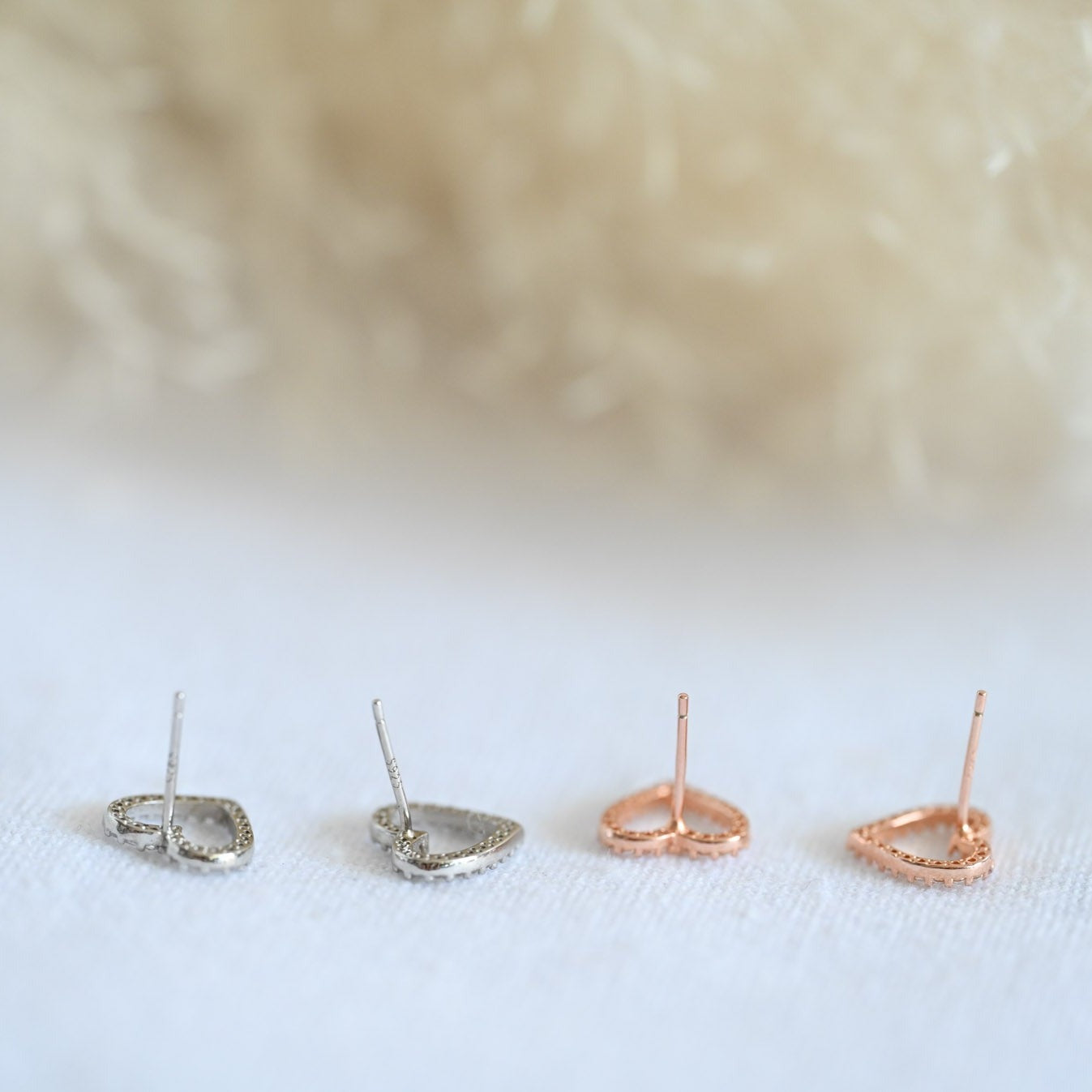 Open Heart Stud Earrings, 925 Silver, Rose Gold