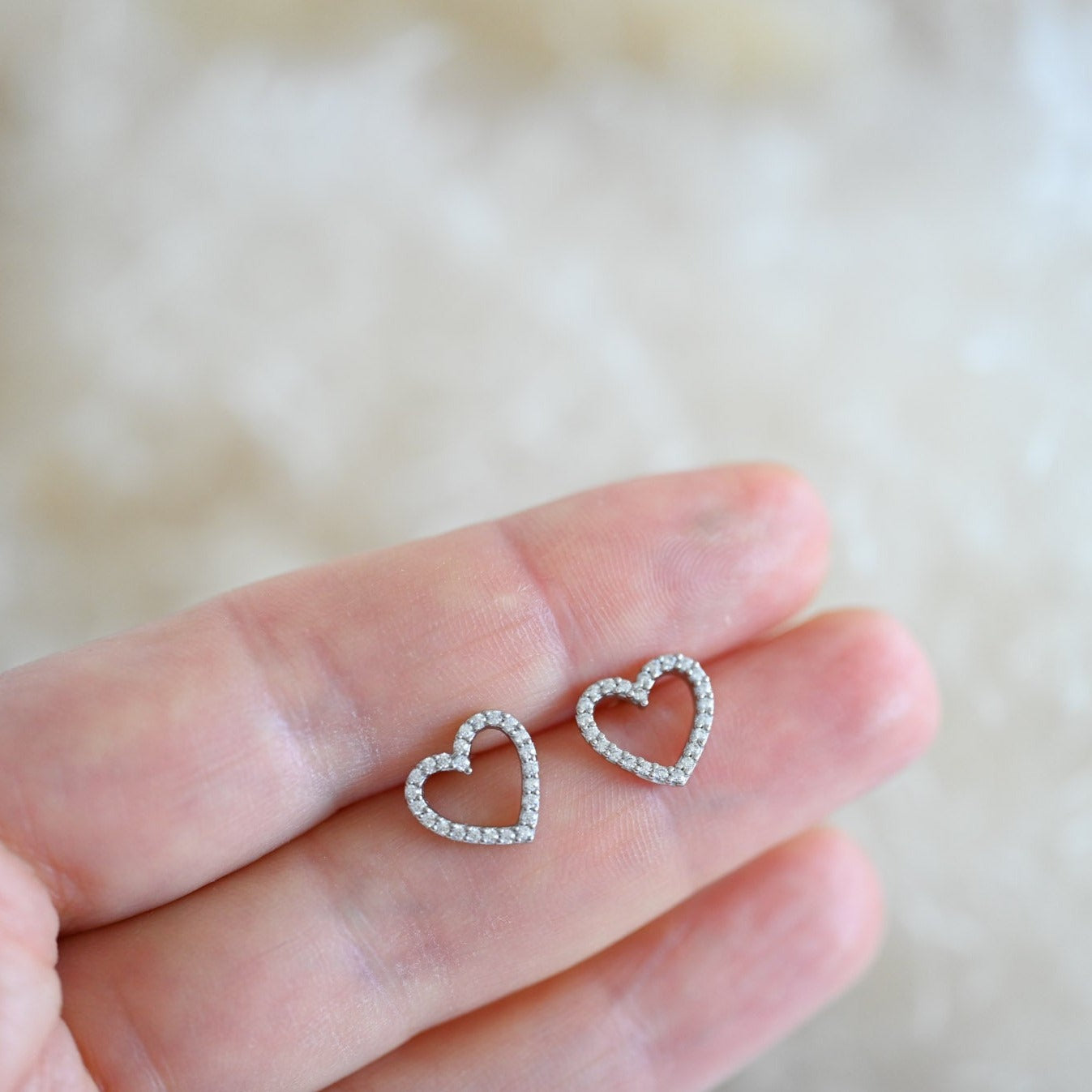 Open Heart Stud Earrings, 925 Silver, Rose Gold