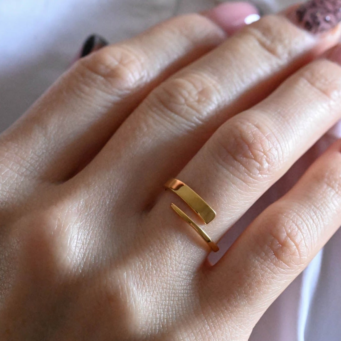 Simple open ring, 925 silver, 18K gold