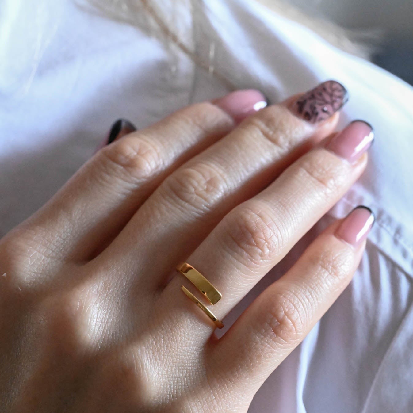 Simple open ring, 925 silver, 18K gold