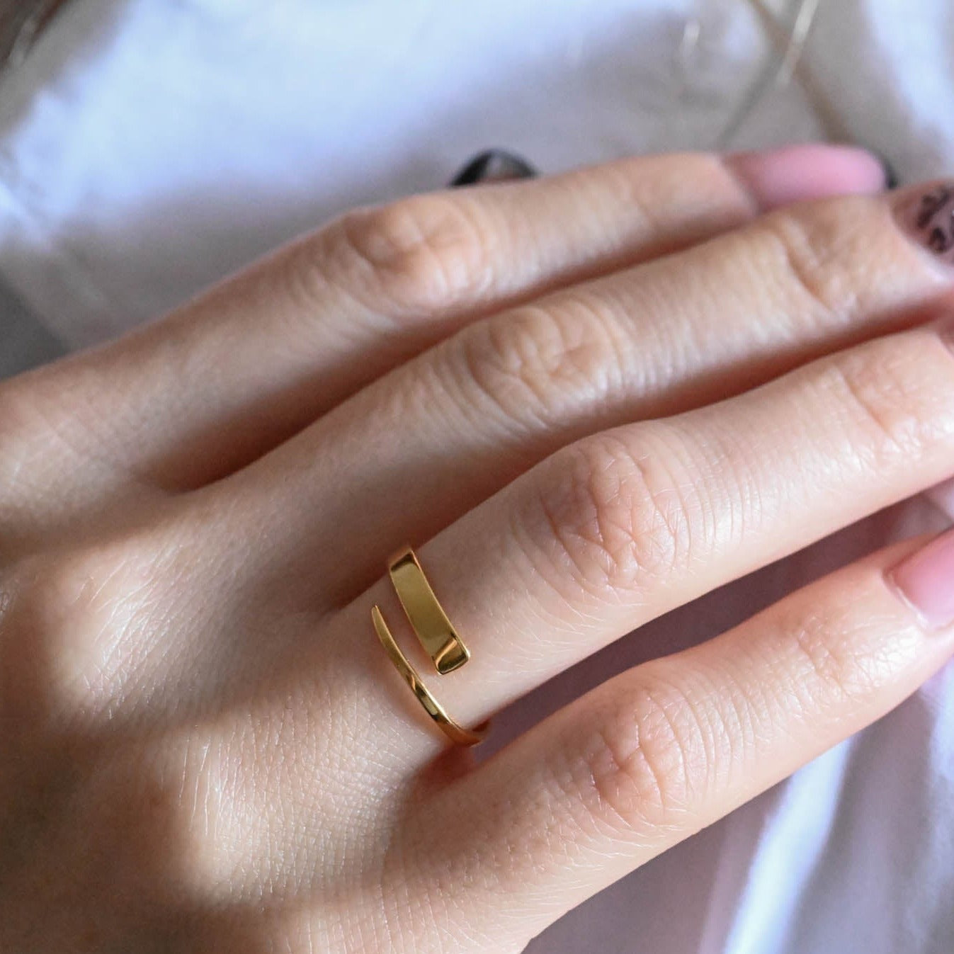 Simple open ring, 925 silver, 18K gold
