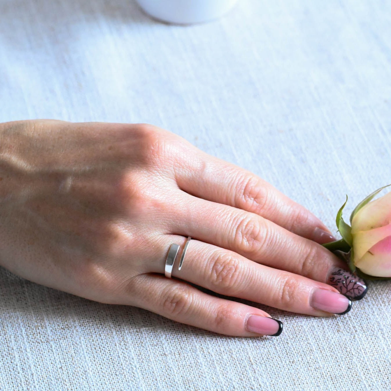 Simple open ring, 925 silver, 18K gold