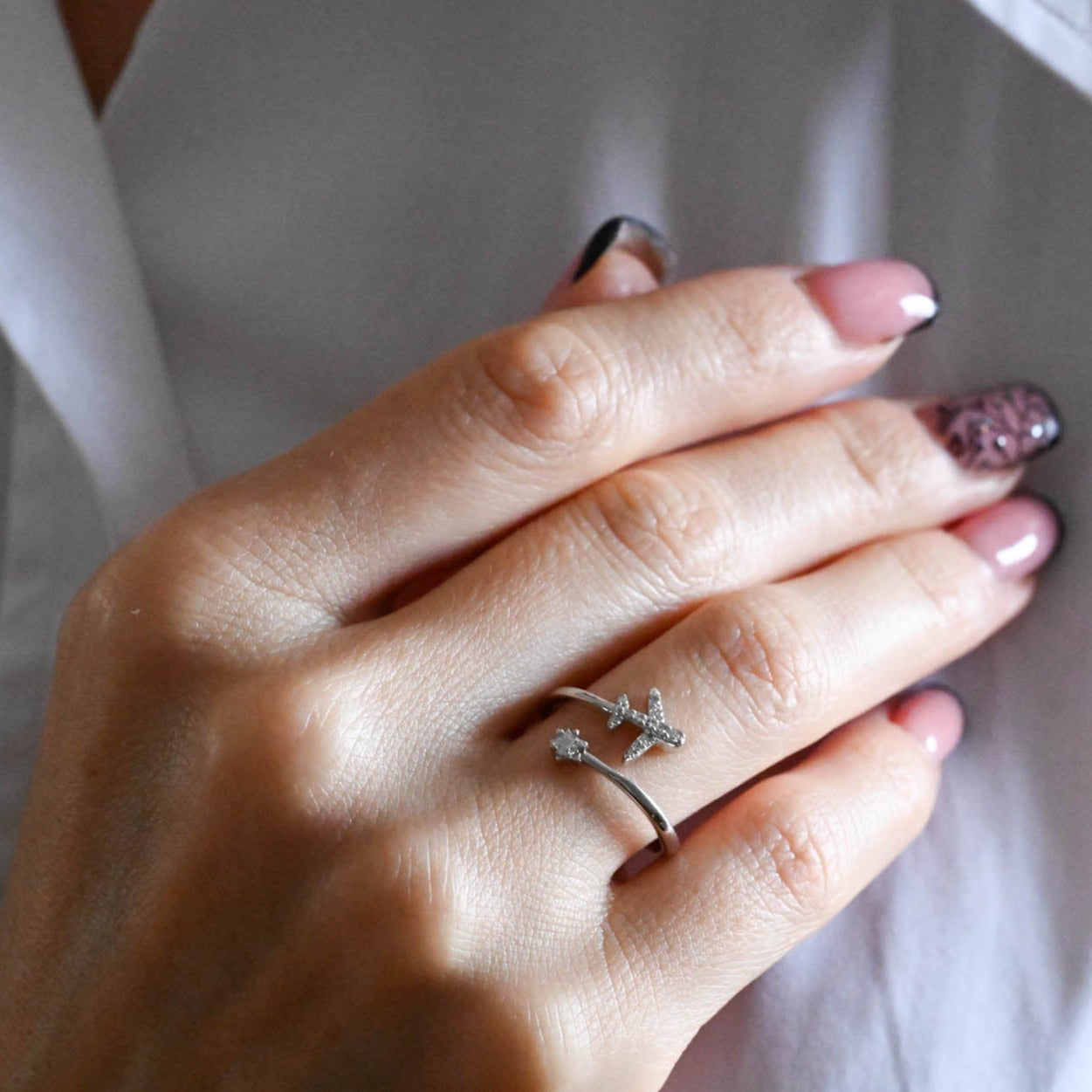 Open Ring "Flying Airplane and Star"