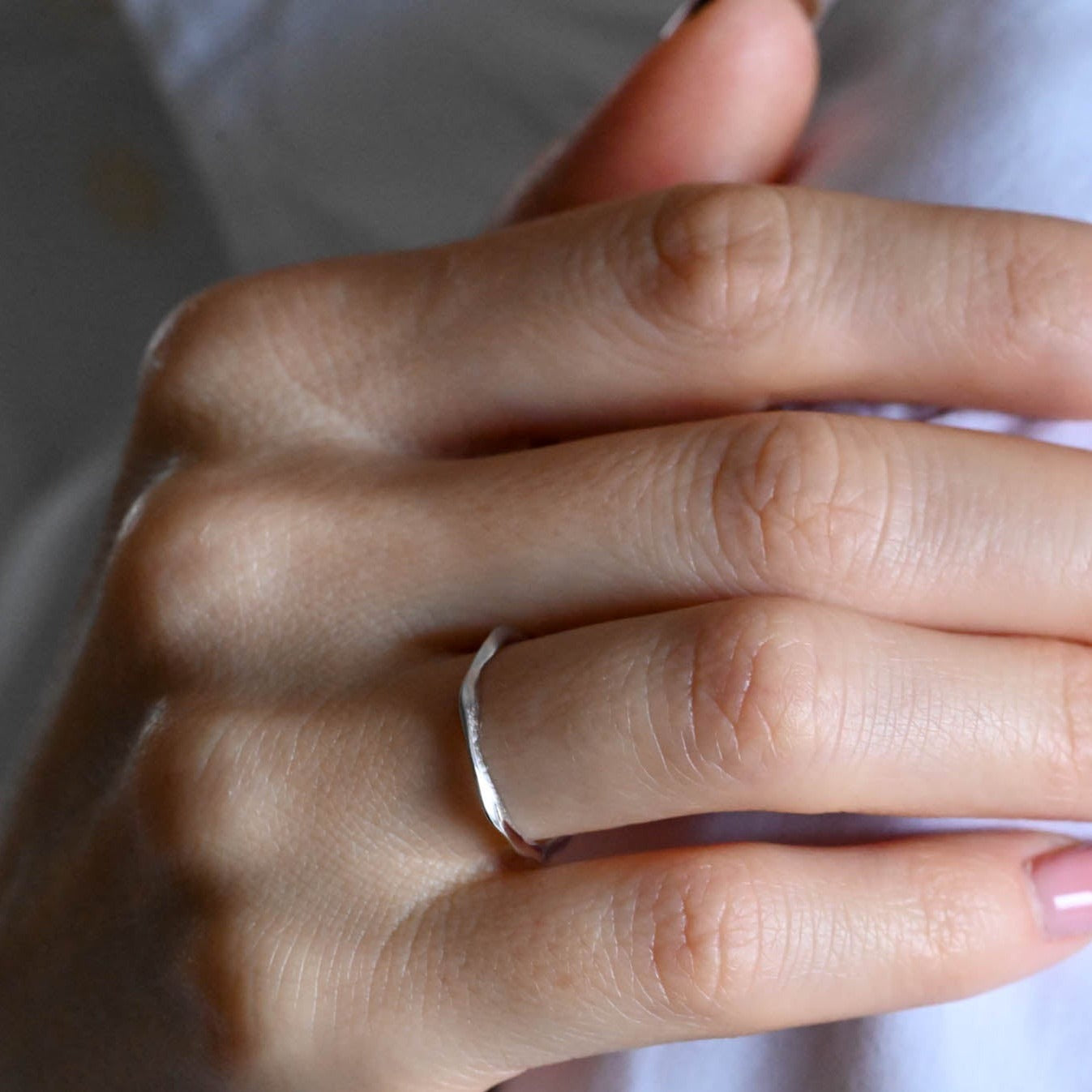 Thin minimalist ring, adjustable size, 925 silver, 18K gold