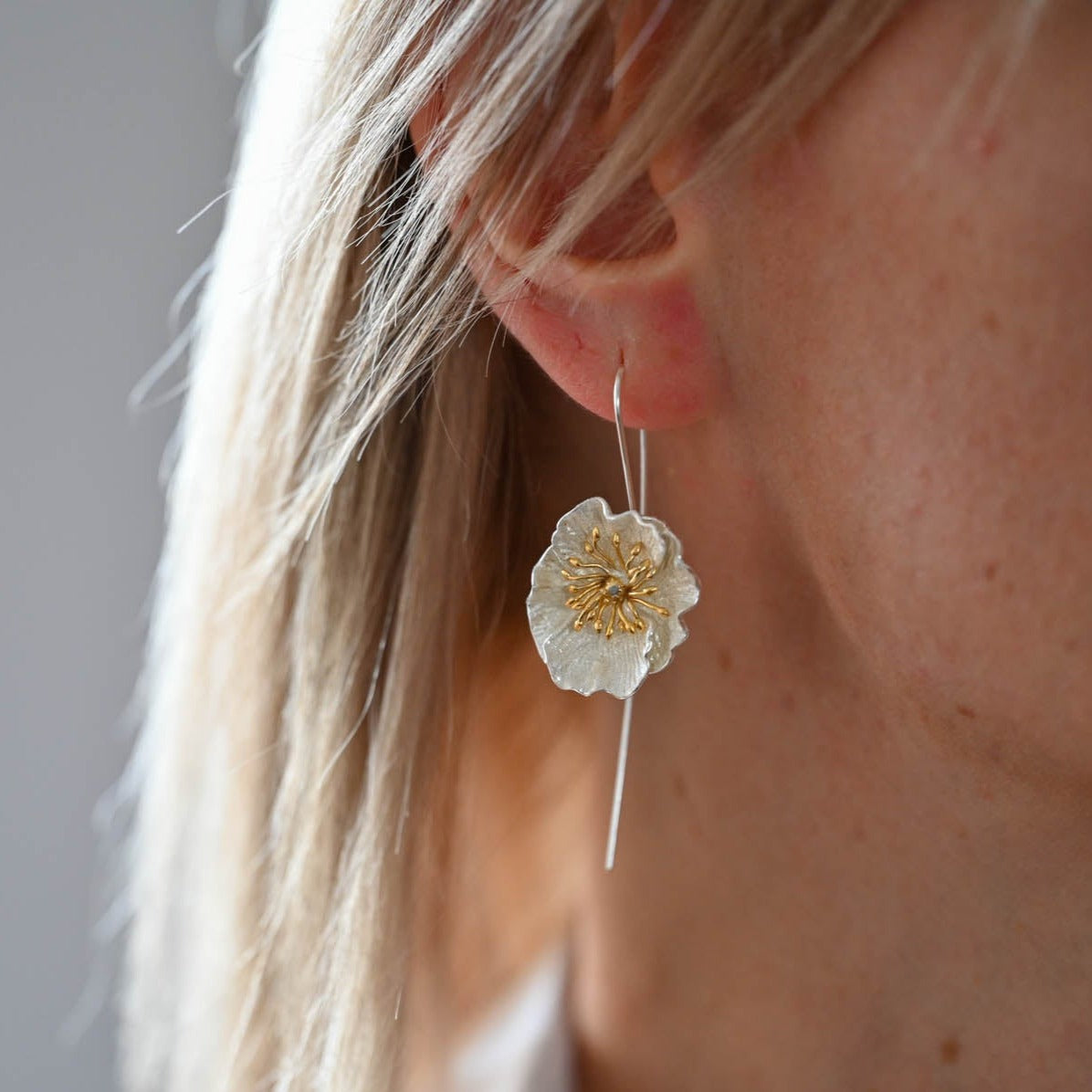 Handgefertigte Ohrringe und Ring "Blühende Mohnblume"