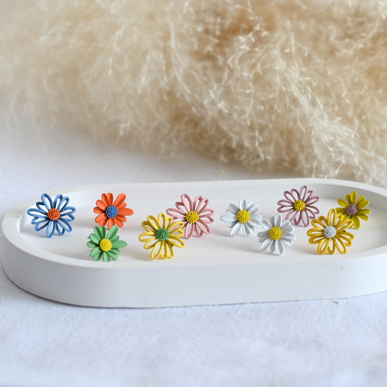Chrysanthemum and Daisy Polymer Clay Earrings