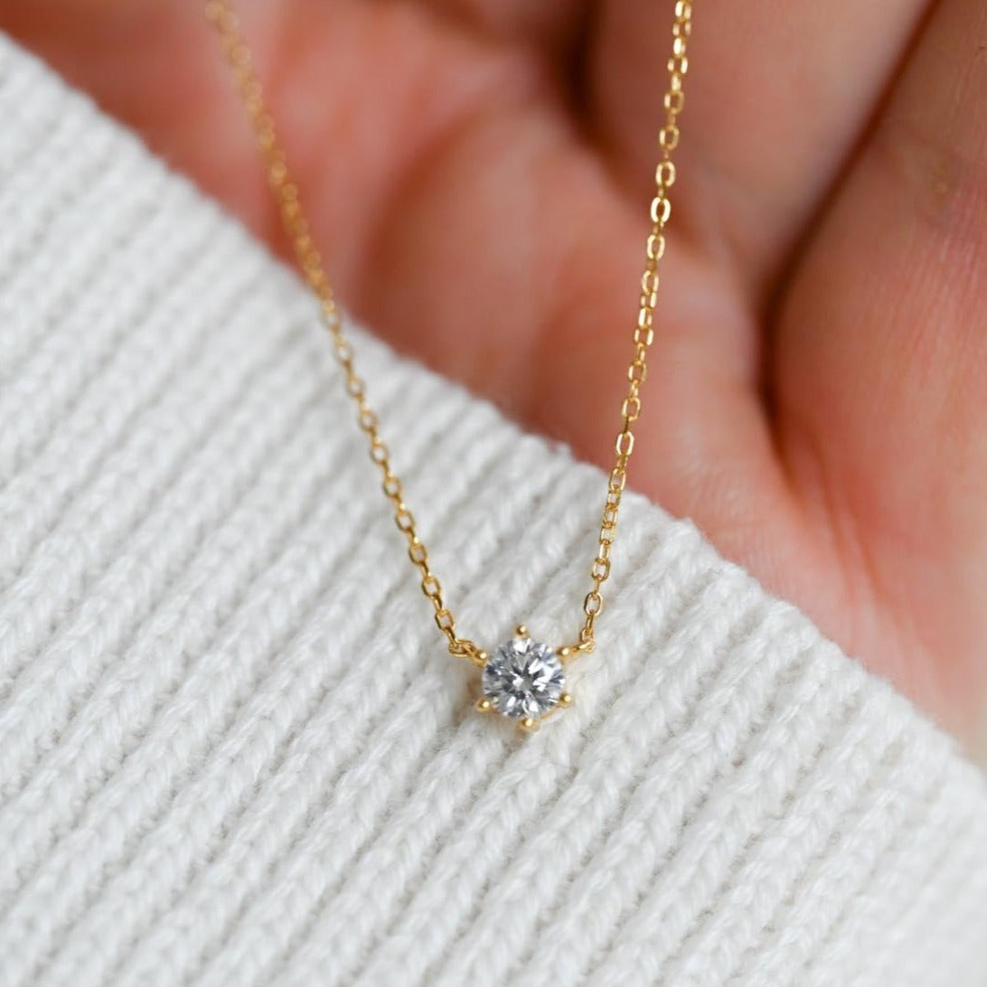 Minimalist necklace with zirconia diamond pendant, 925 silver, 18K gold
