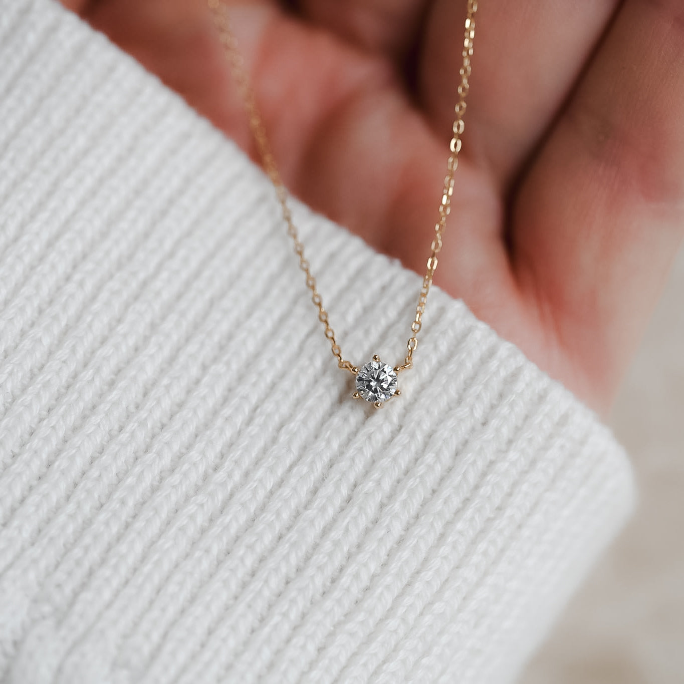 Zarte Halskette mit Zirkonia Diamant Anhänger, 925er Silber, 18K Gold