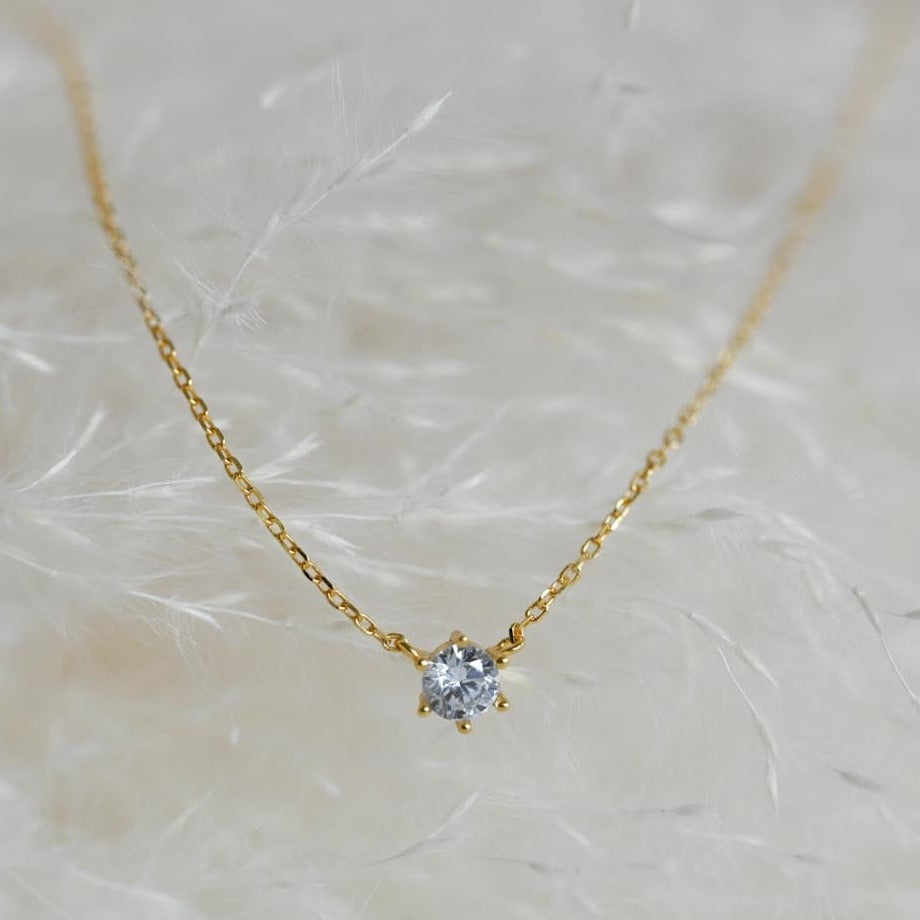 Minimalist necklace with zirconia diamond pendant, 925 silver, 18K gold