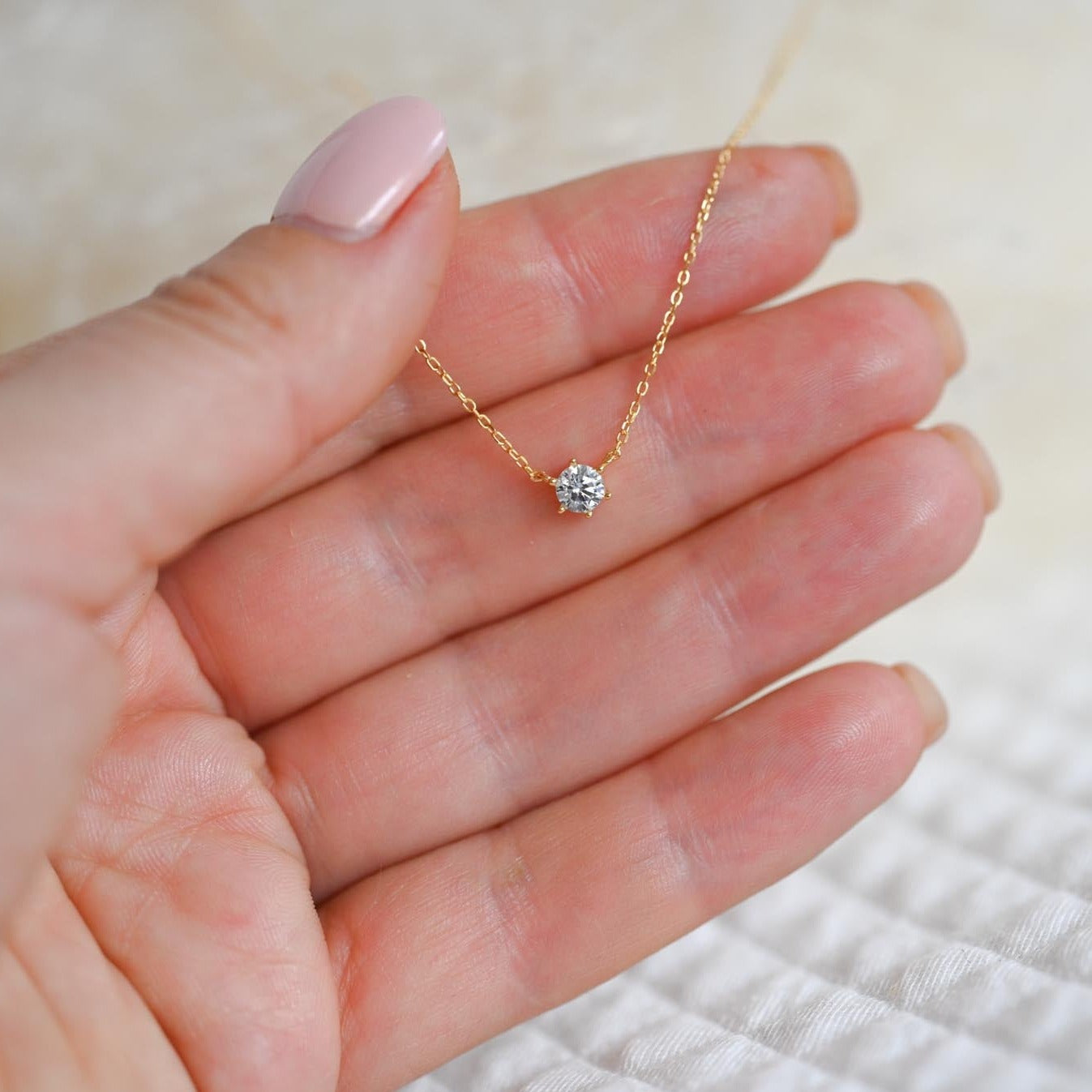 Minimalist necklace with zirconia diamond pendant, 925 silver, 18K gold