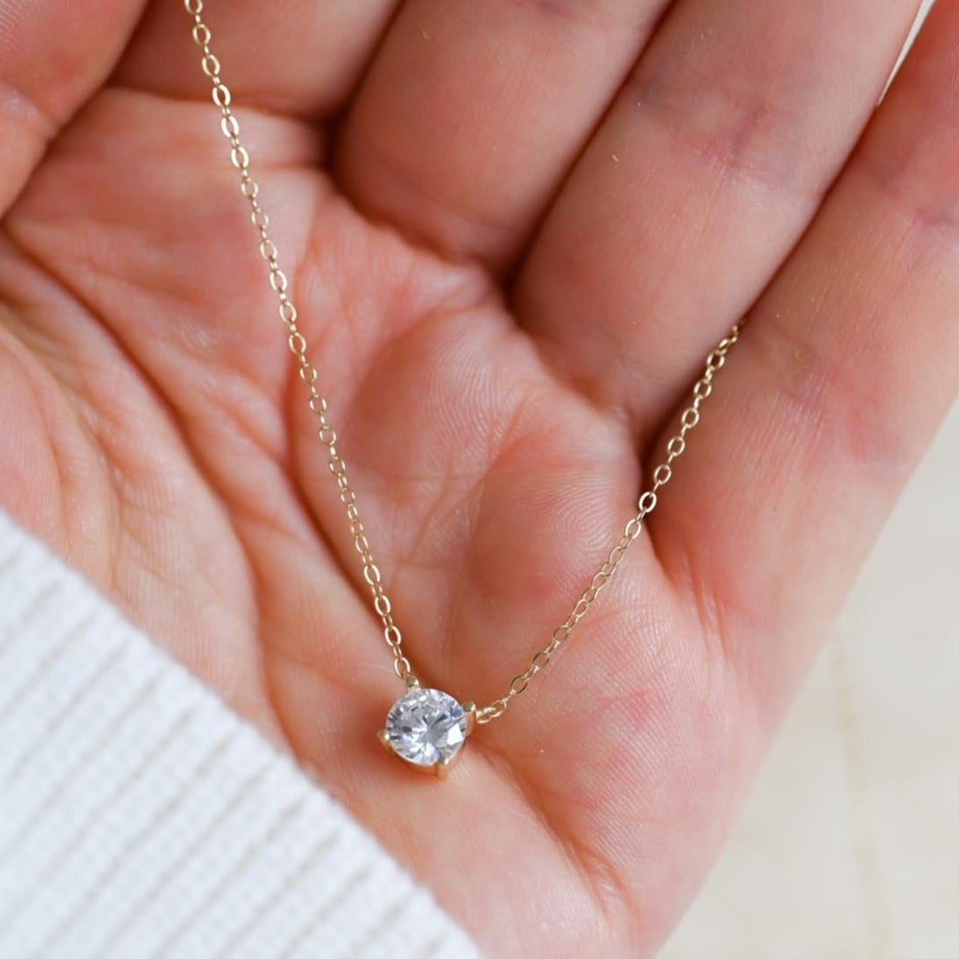 Minimalistische Halskette mit Zirkon Anhänger, 925er Silber, 14K Gold