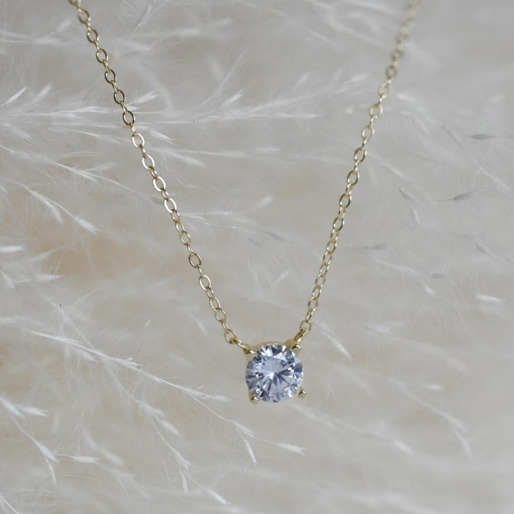 Minimalistische Halskette mit Zirkon Anhänger, 925er Silber, 14K Gold