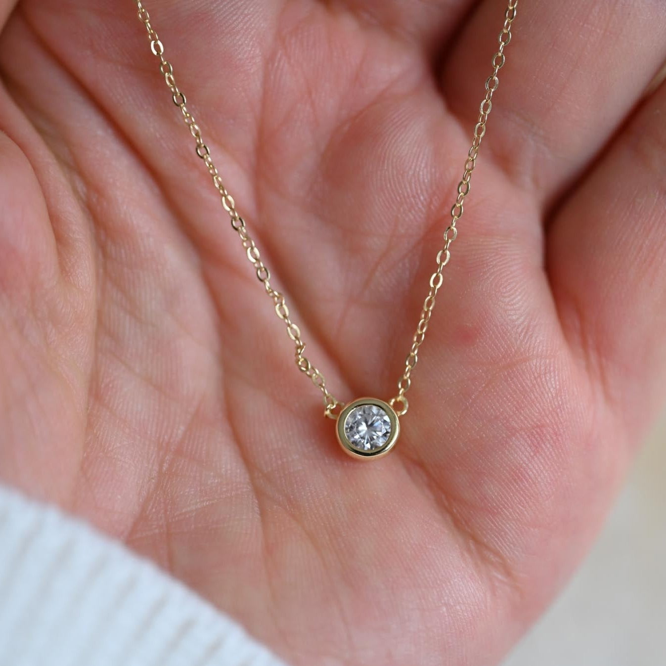 Dainty necklace mini zircon circle pendant, 925 silver, 14K gold