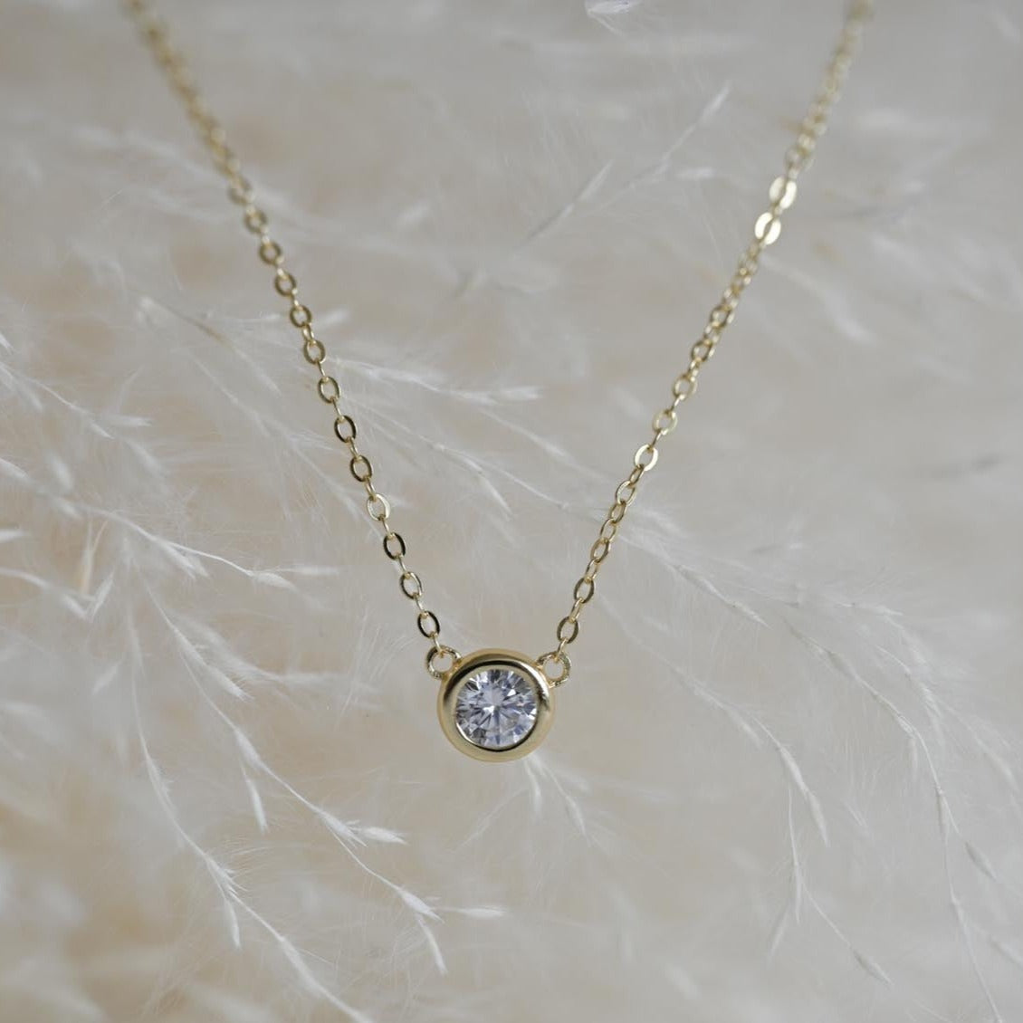 Dainty necklace mini zircon circle pendant, 925 silver, 14K gold