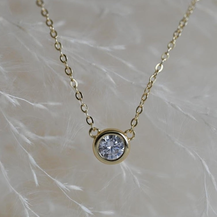 Dainty necklace mini zircon circle pendant, 925 silver, 14K gold