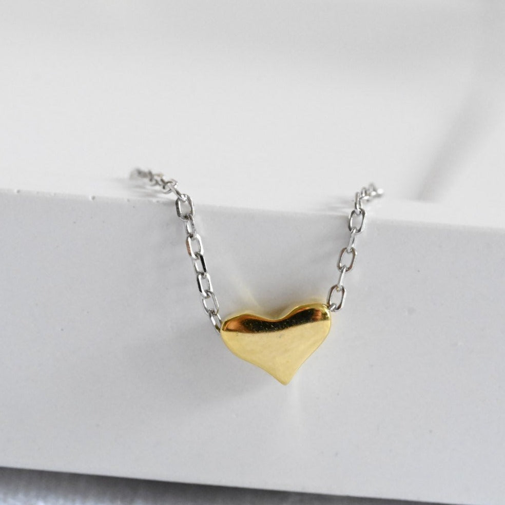 Delicate necklace with heart bicolor, 925 silver, 18K gold