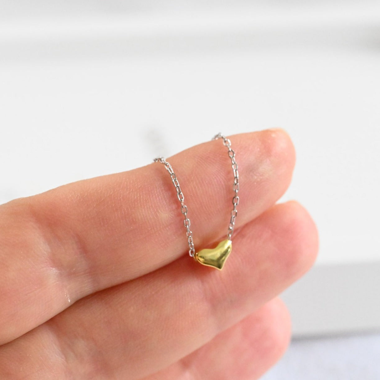 Delicate necklace with heart bicolor, 925 silver, 18K gold