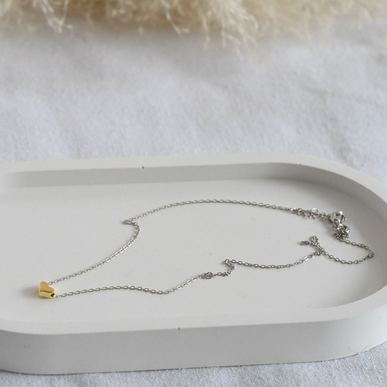 Delicate necklace with heart bicolor, 925 silver, 18K gold