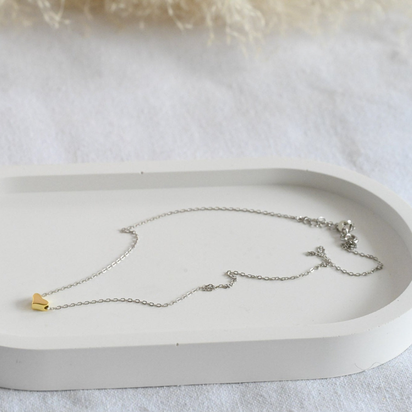 Delicate necklace with heart bicolor, 925 silver, 18K gold