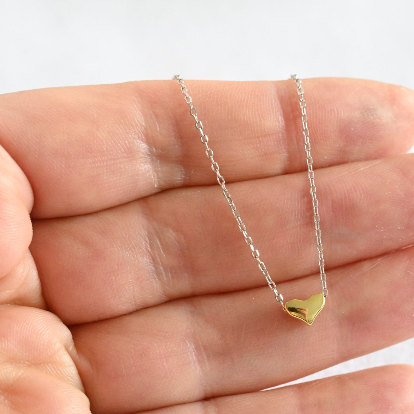 Delicate necklace with heart bicolor, 925 silver, 18K gold