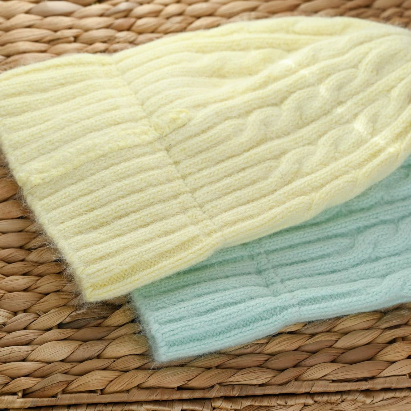 Warm fluffy Angora wool beanie, yellow