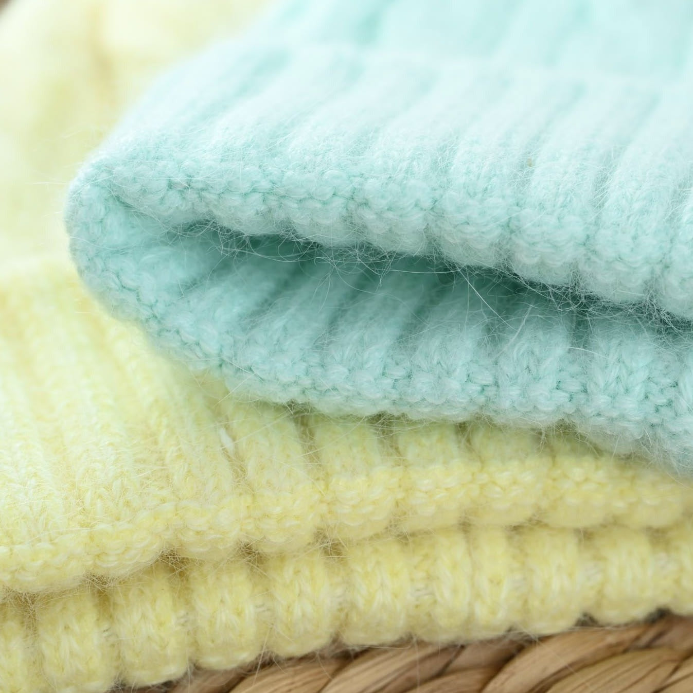 Warm fluffy Angora wool beanie, yellow
