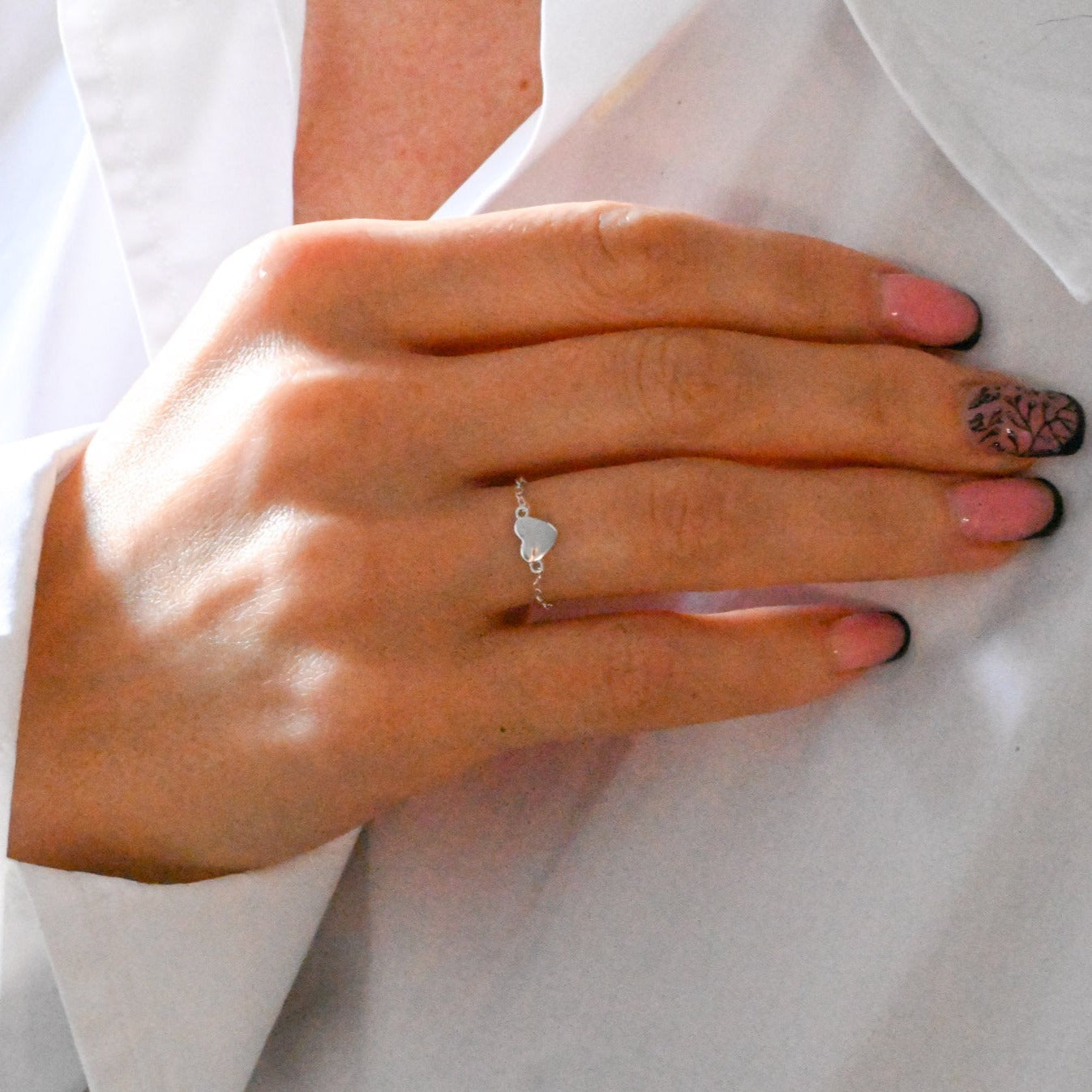 Adjustable chain ring with heart, 925 silver