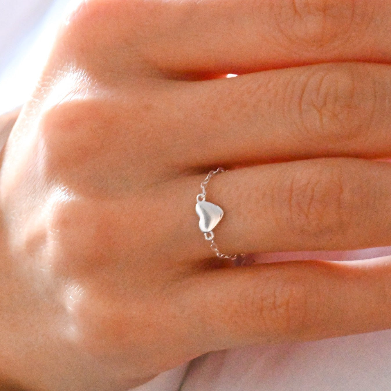 Adjustable chain ring with heart, 925 silver