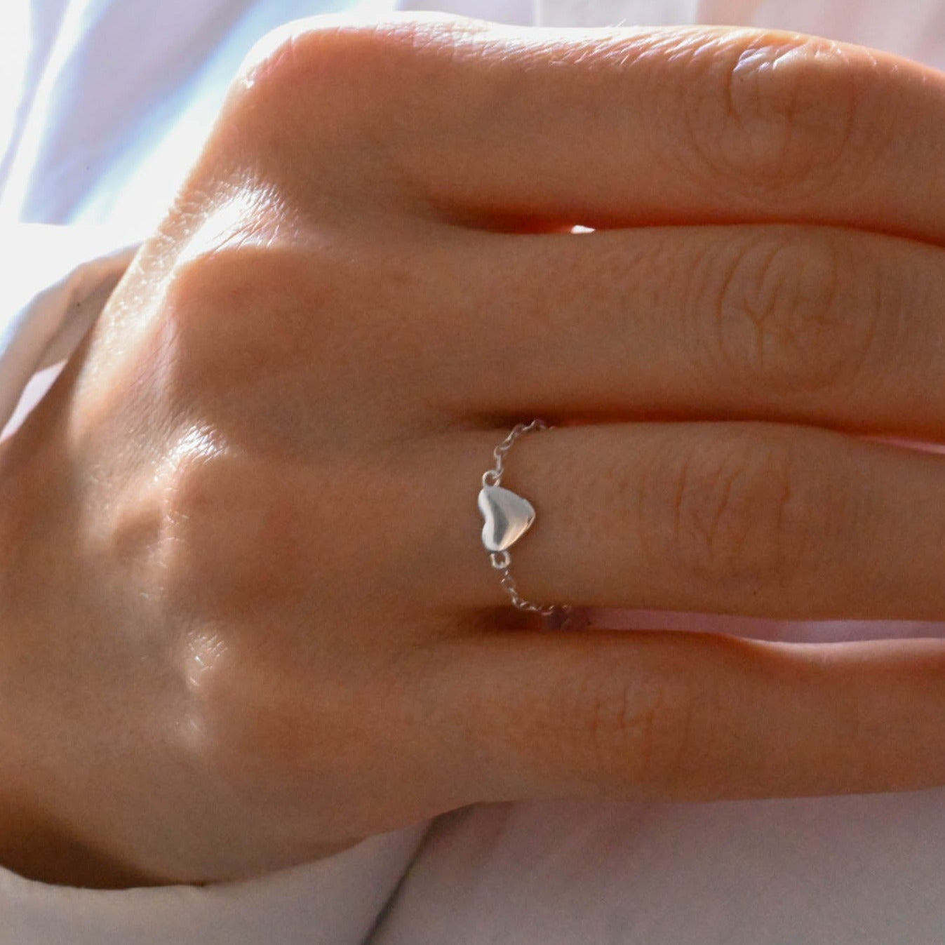 Adjustable chain ring with heart, 925 silver