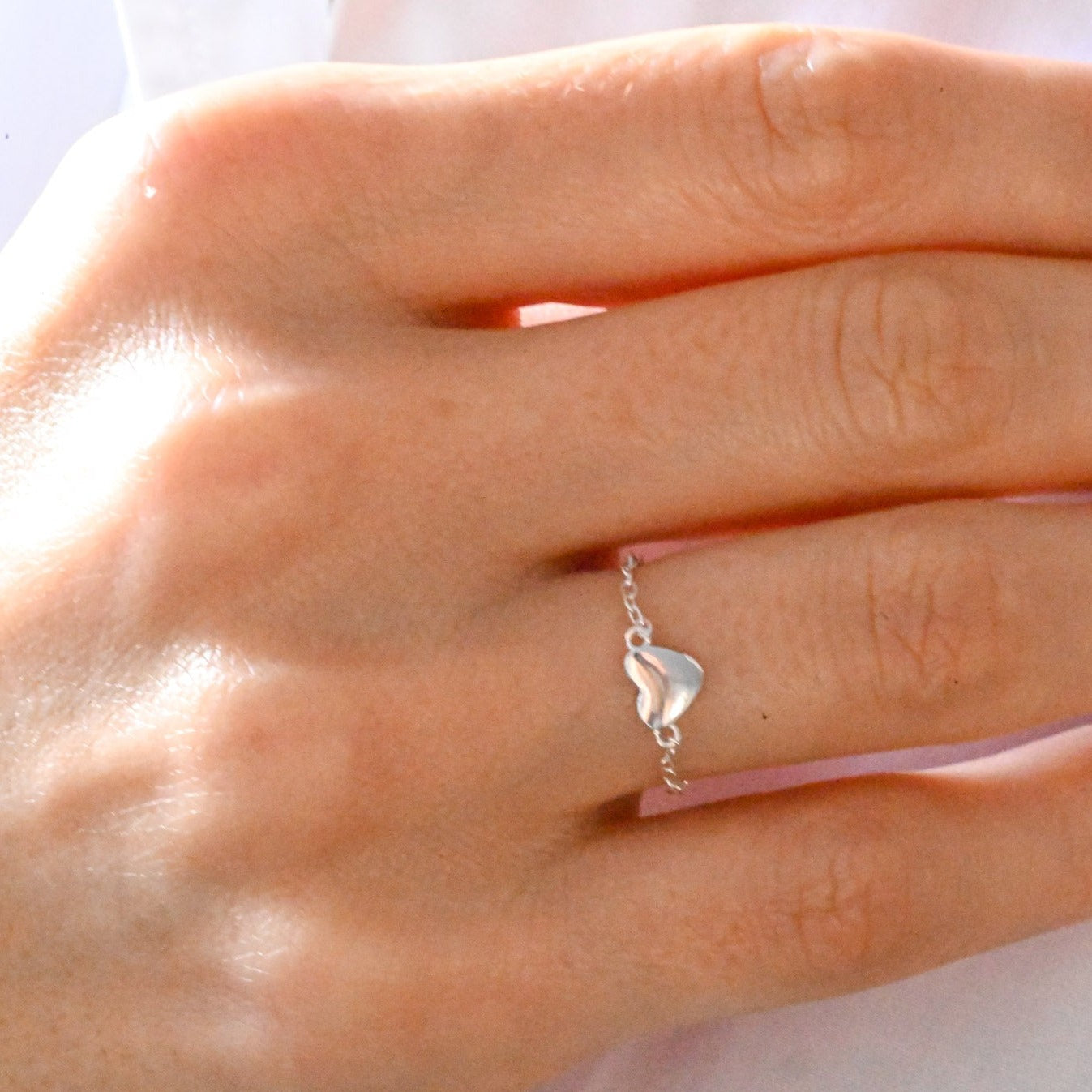 Adjustable chain ring with heart, 925 silver