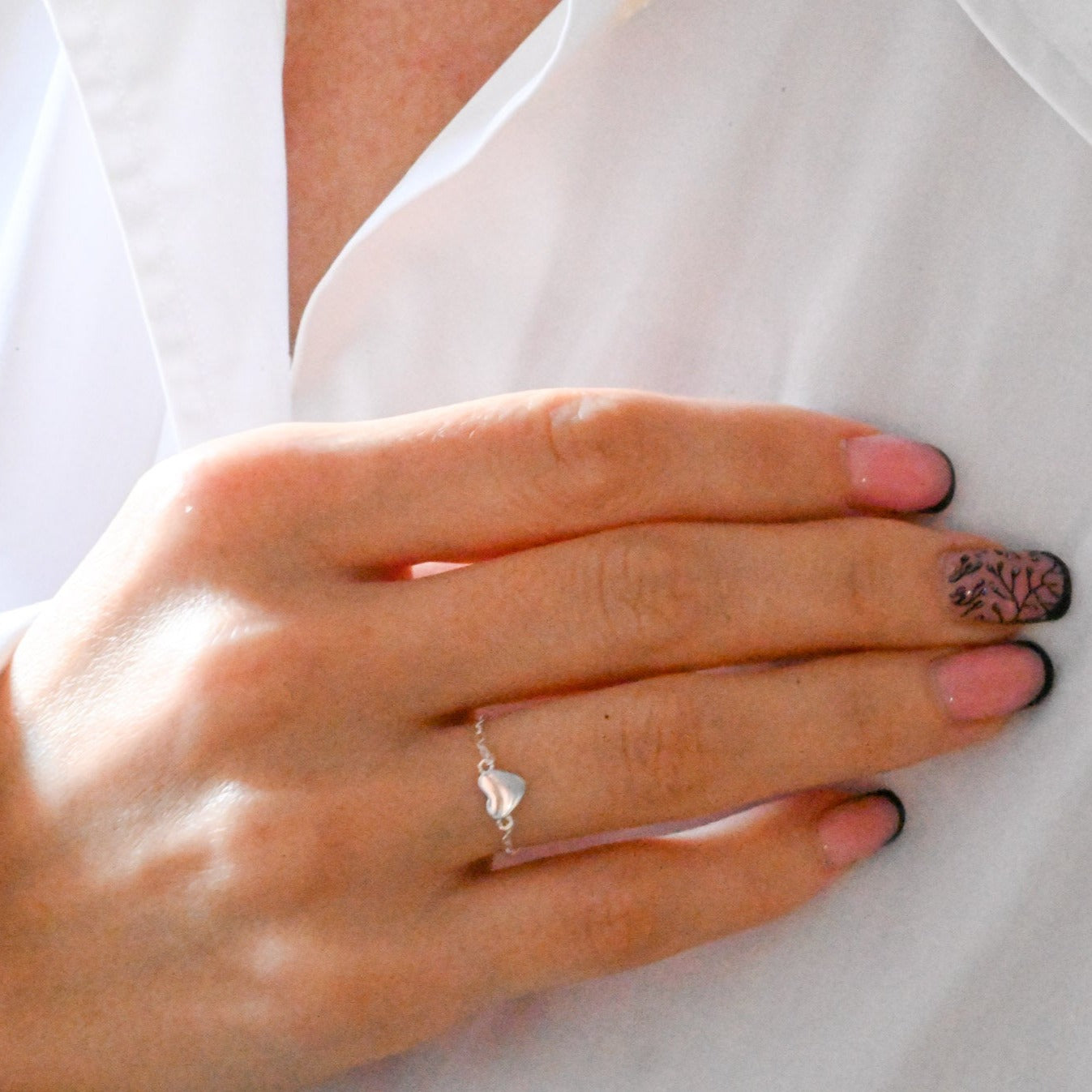 Adjustable chain ring with heart, 925 silver