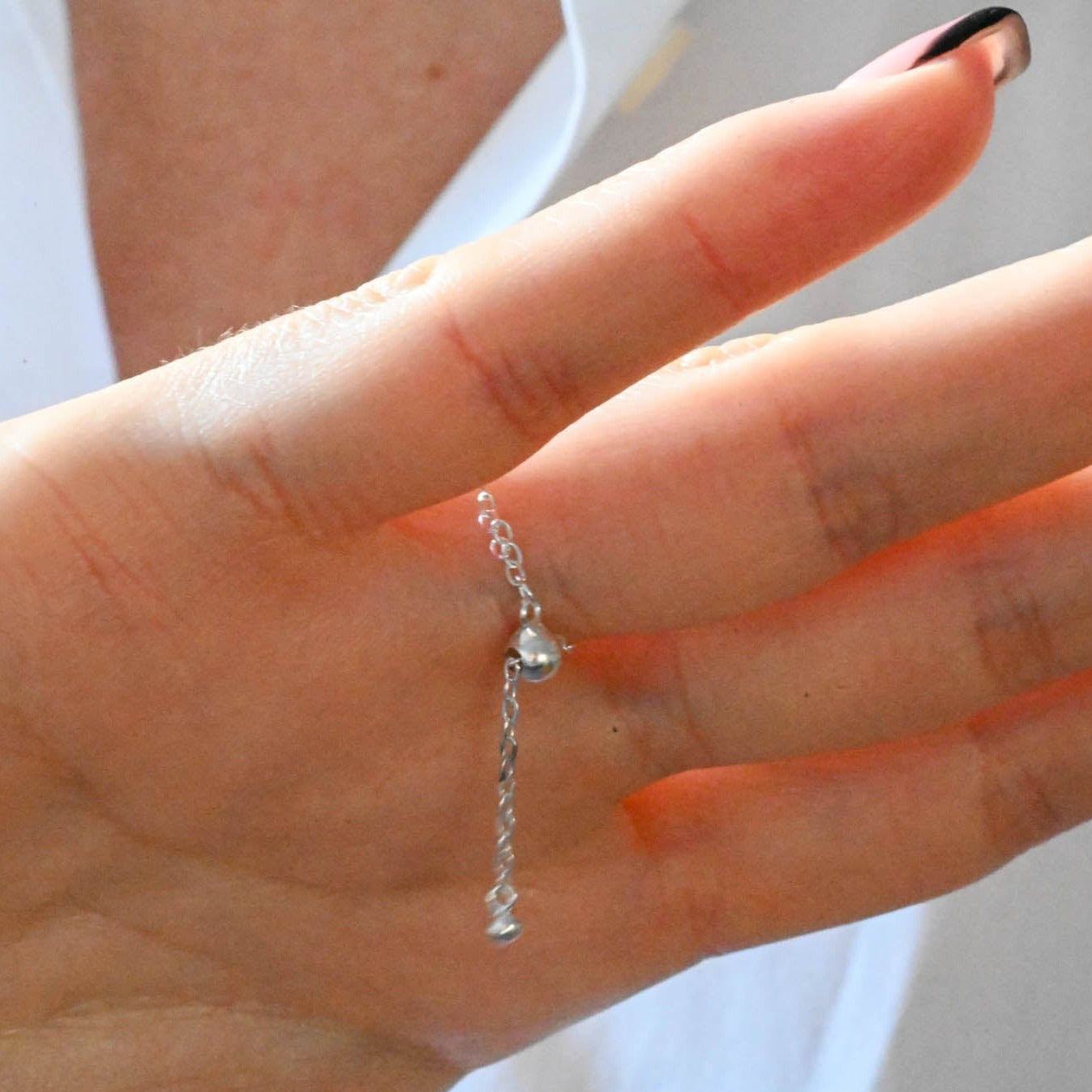 Adjustable chain ring with heart, 925 silver