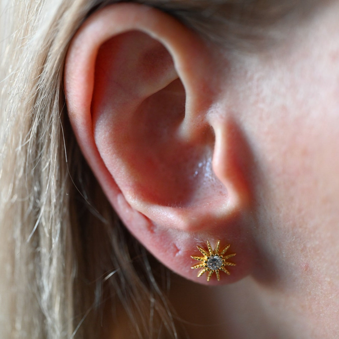 Moon and Stars Stud Earrings, 925 Silver