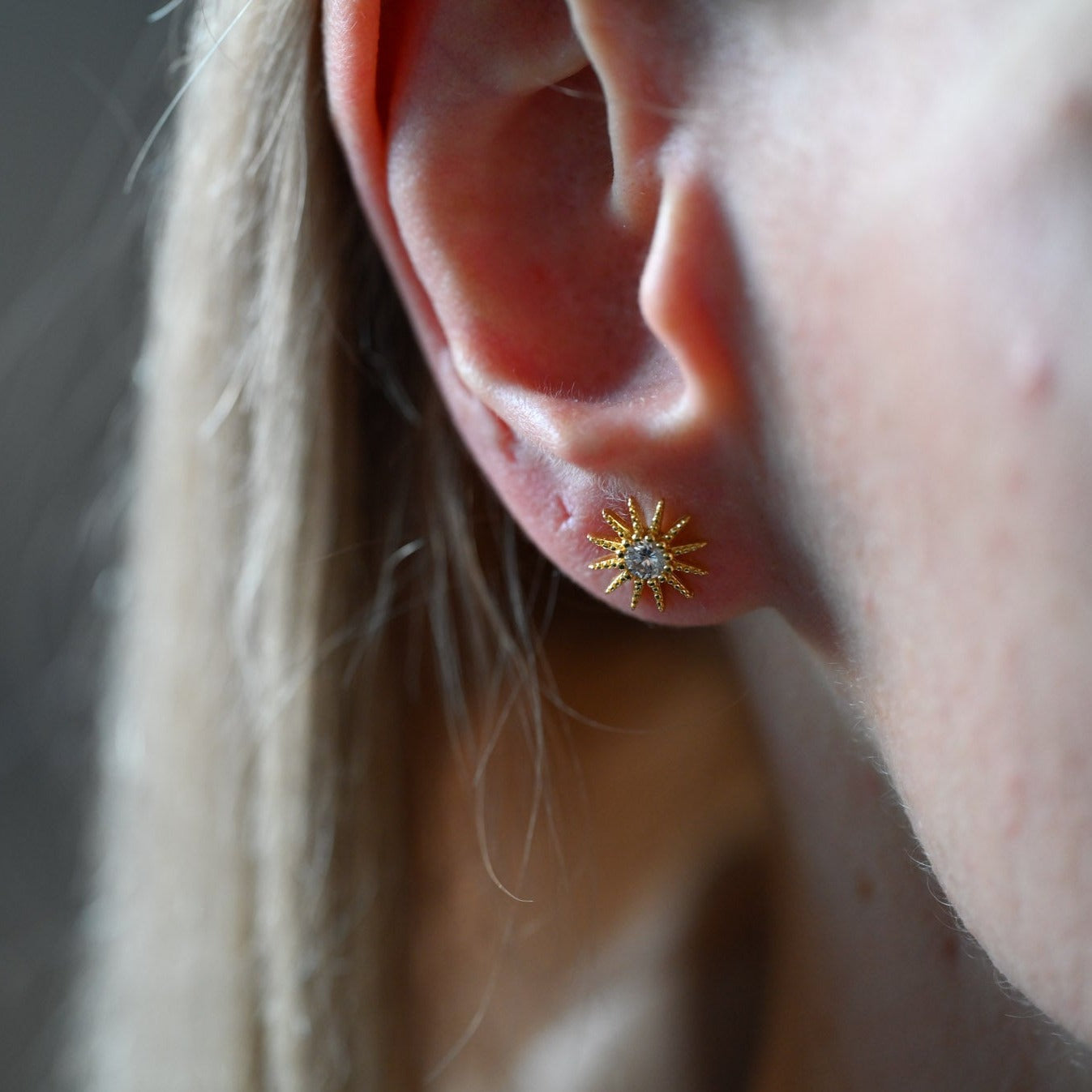 Moon and Stars Stud Earrings, 925 Silver