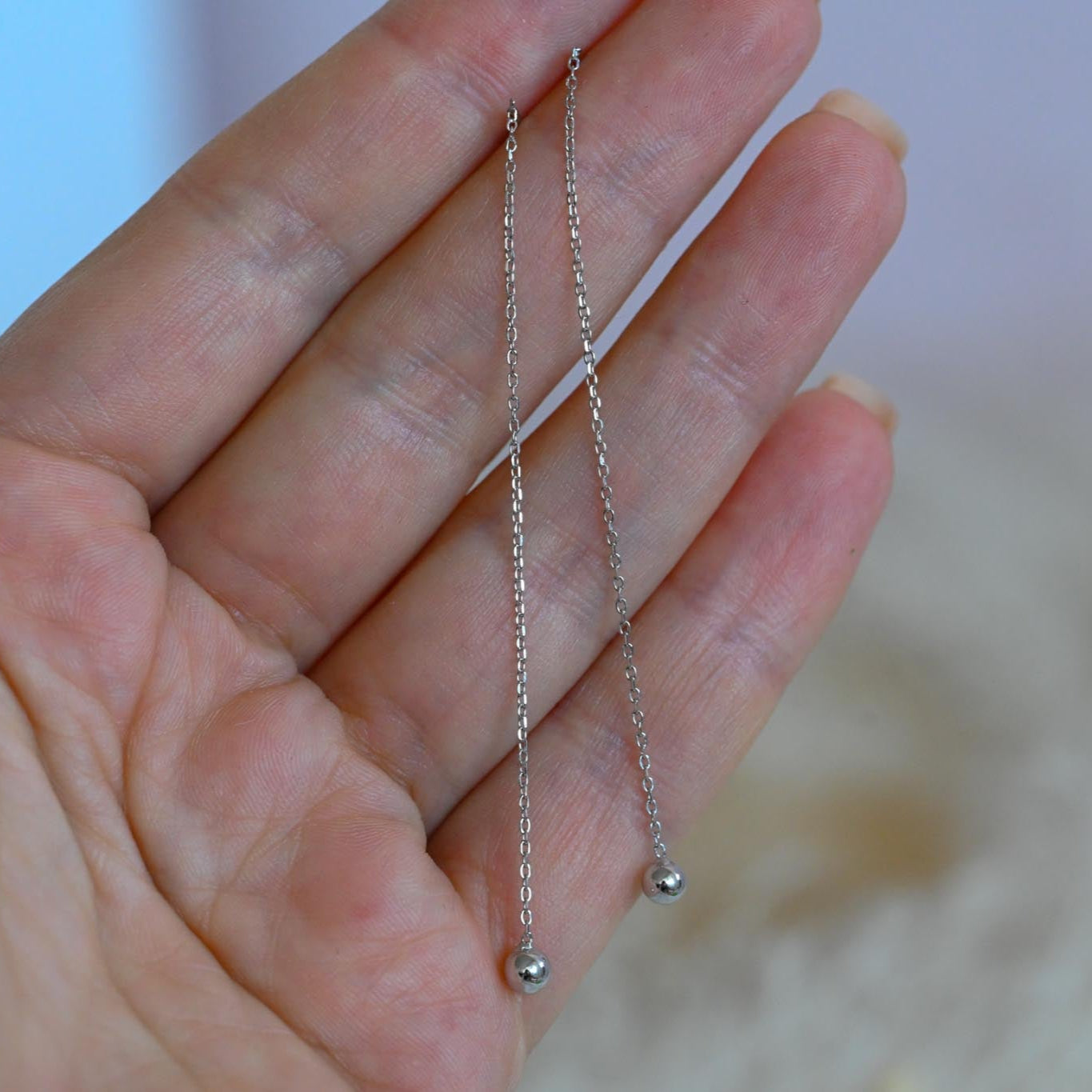 Kettenohrringe mit Kügelchen, 925 Sterling Silber