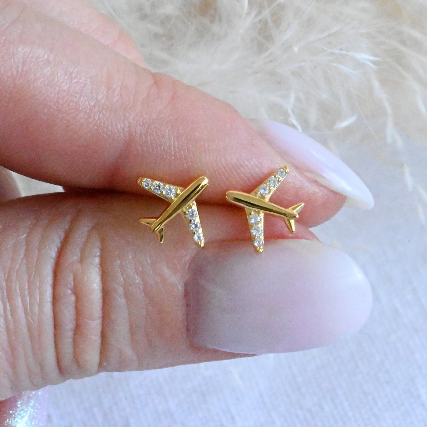 Kleine Flugzeug Ohrstecker, 925er Silber, 18K Gold, Roségold