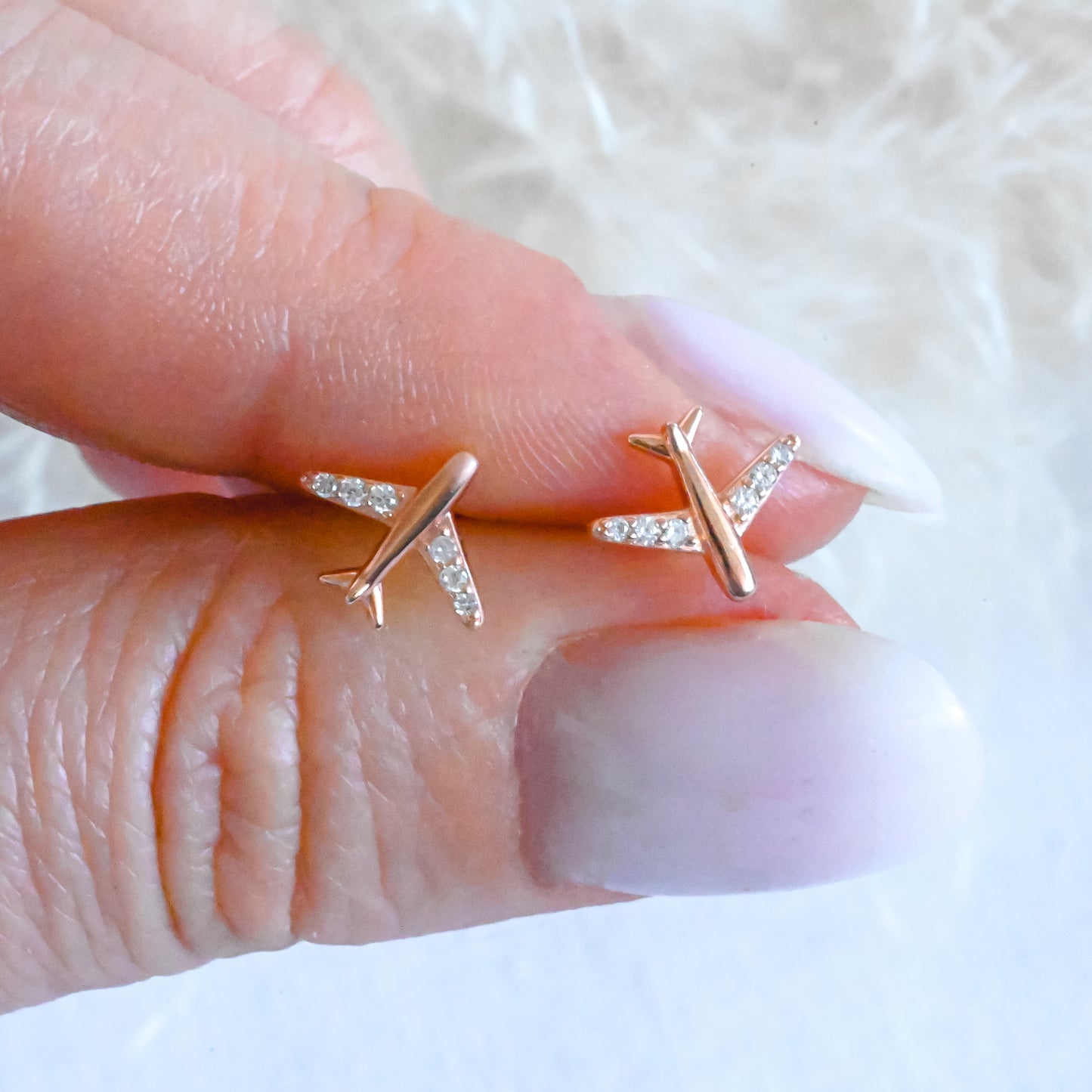 Kleine Flugzeug Ohrstecker, 925er Silber, 18K Gold, Roségold