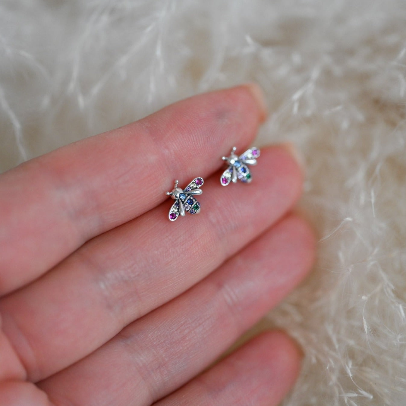 Cute minimalist earrings – Dainty bee stud earrings bee rainbow