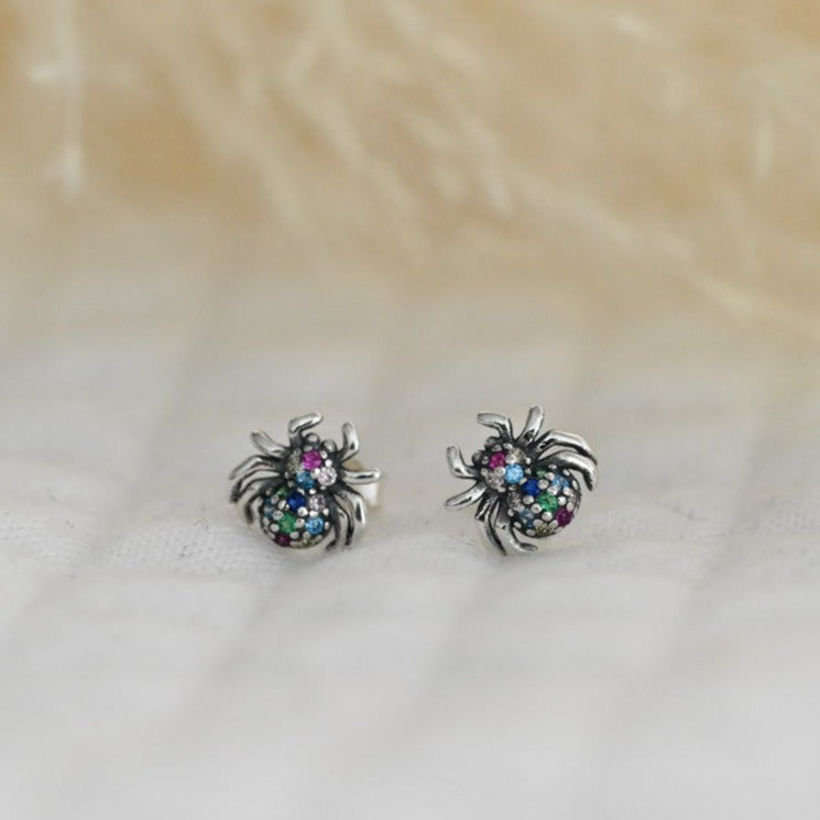 Rainbow Stud Earrings – Small Spider made of 925 Sterling Silver