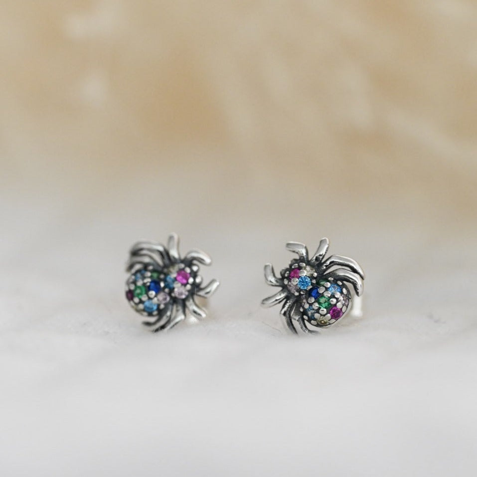 Rainbow Stud Earrings – Small Spider made of 925 Sterling Silver