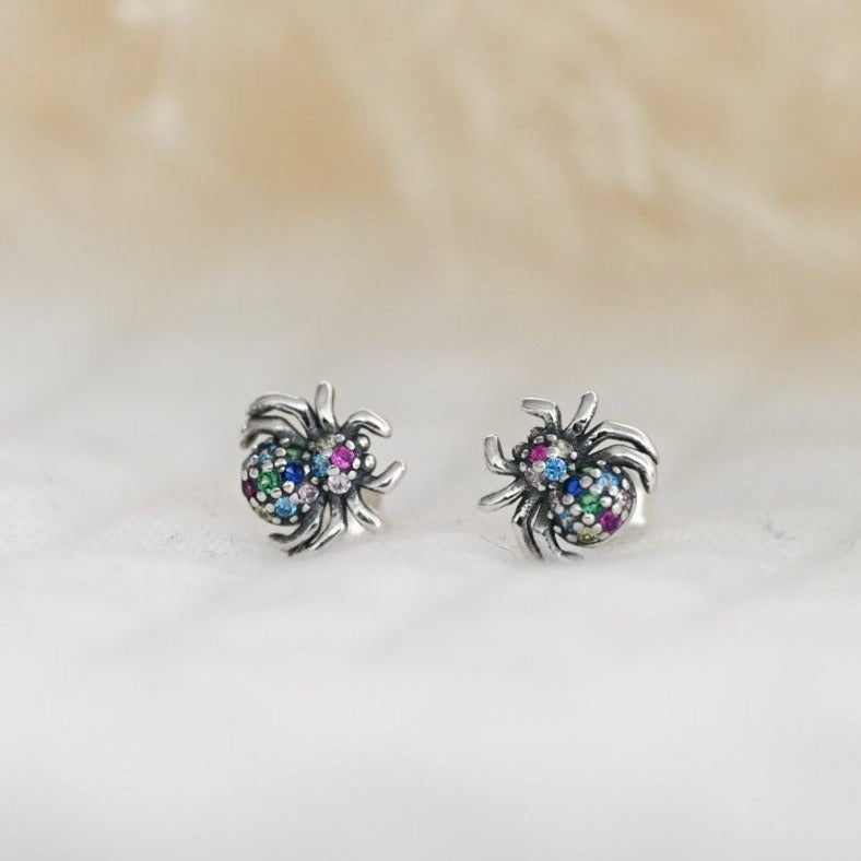 Rainbow Stud Earrings – Small Spider made of 925 Sterling Silver