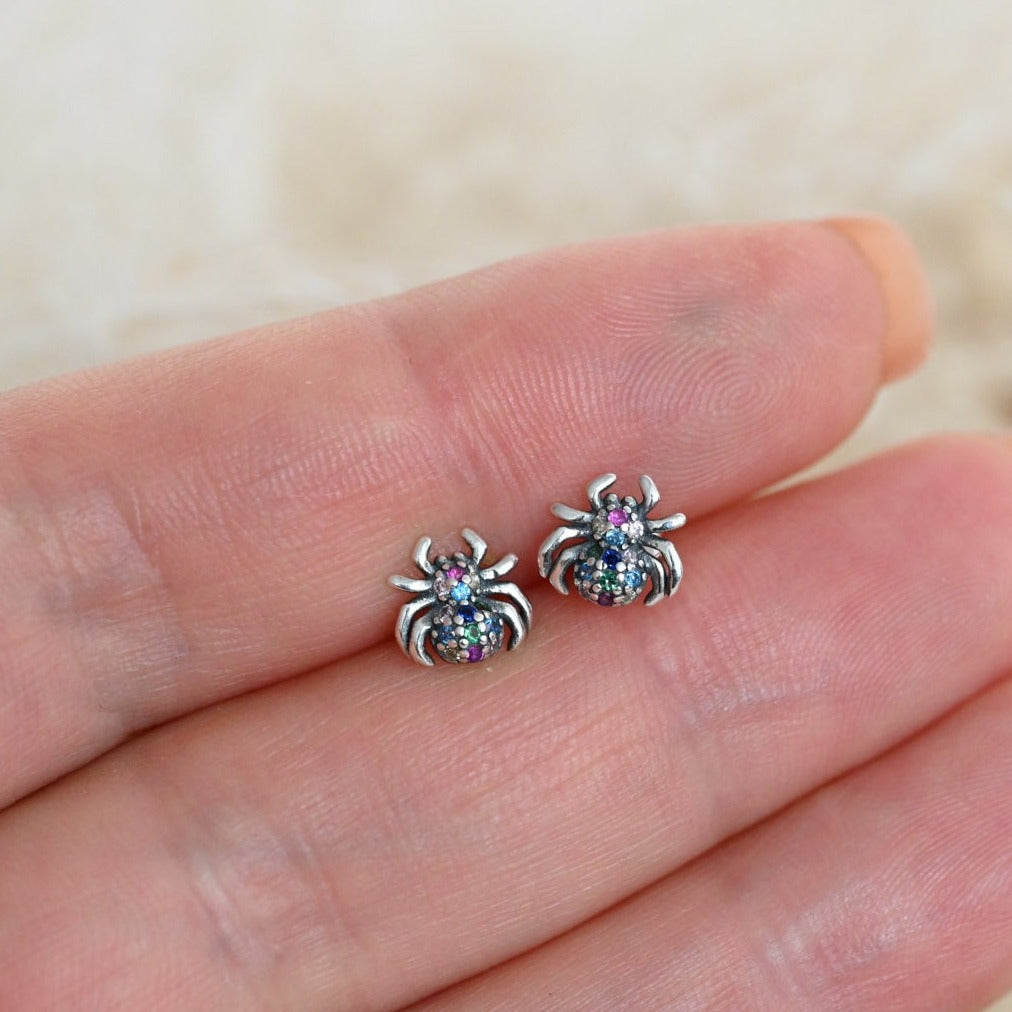 Rainbow Stud Earrings – Small Spider made of 925 Sterling Silver