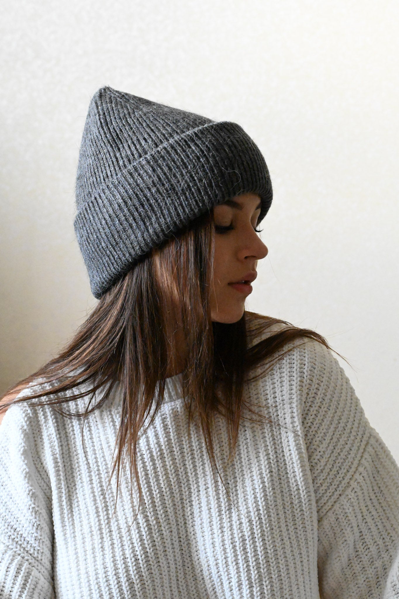Warm, soft and fluffy Angora Beanie, dark grey