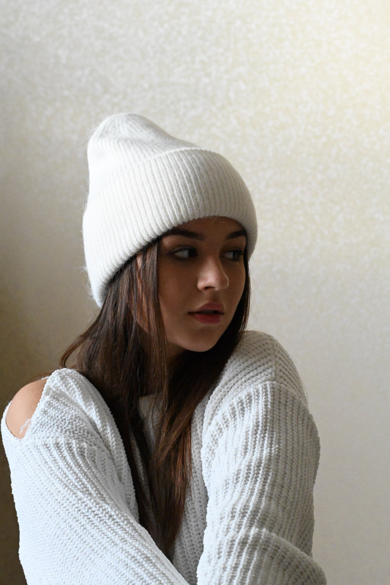 Warm, soft and fluffy Angora Beanie, white