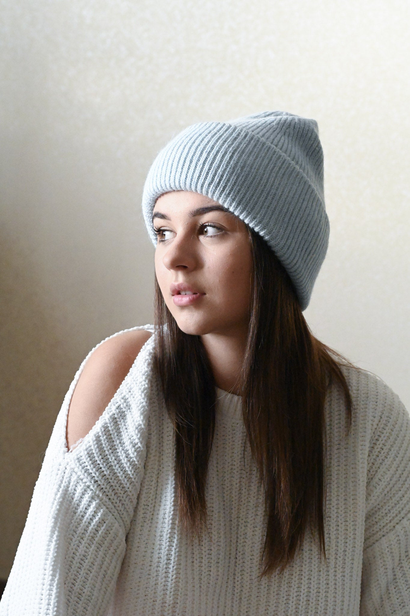 Warm, soft and fluffy Angora Beanie, light blue