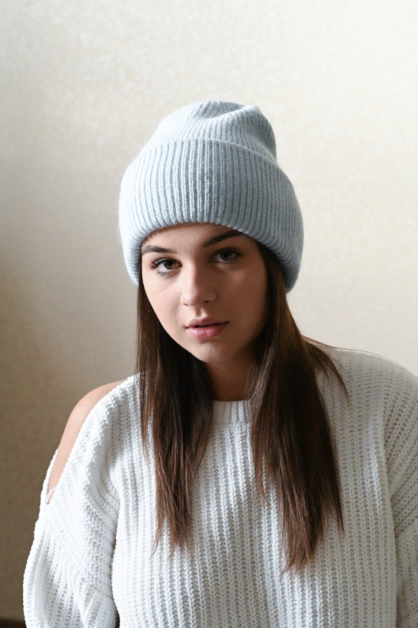 Warm, soft and fluffy Angora Beanie, light blue