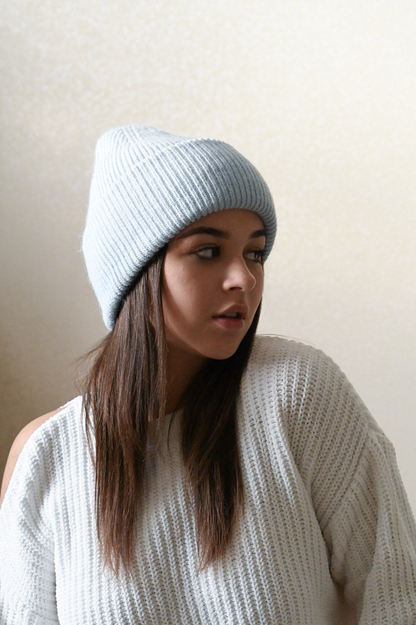 Warm, soft and fluffy Angora Beanie, light blue