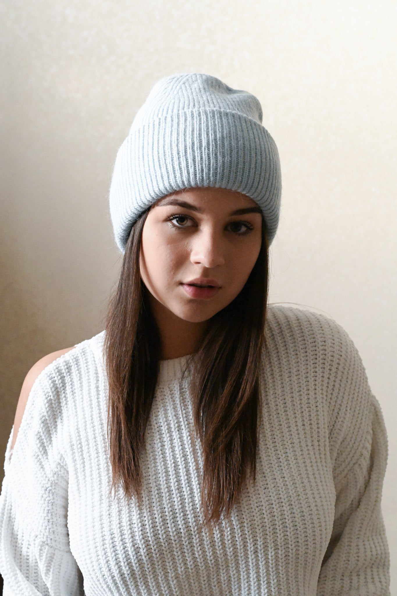 Warm, soft and fluffy Angora Beanie, light blue