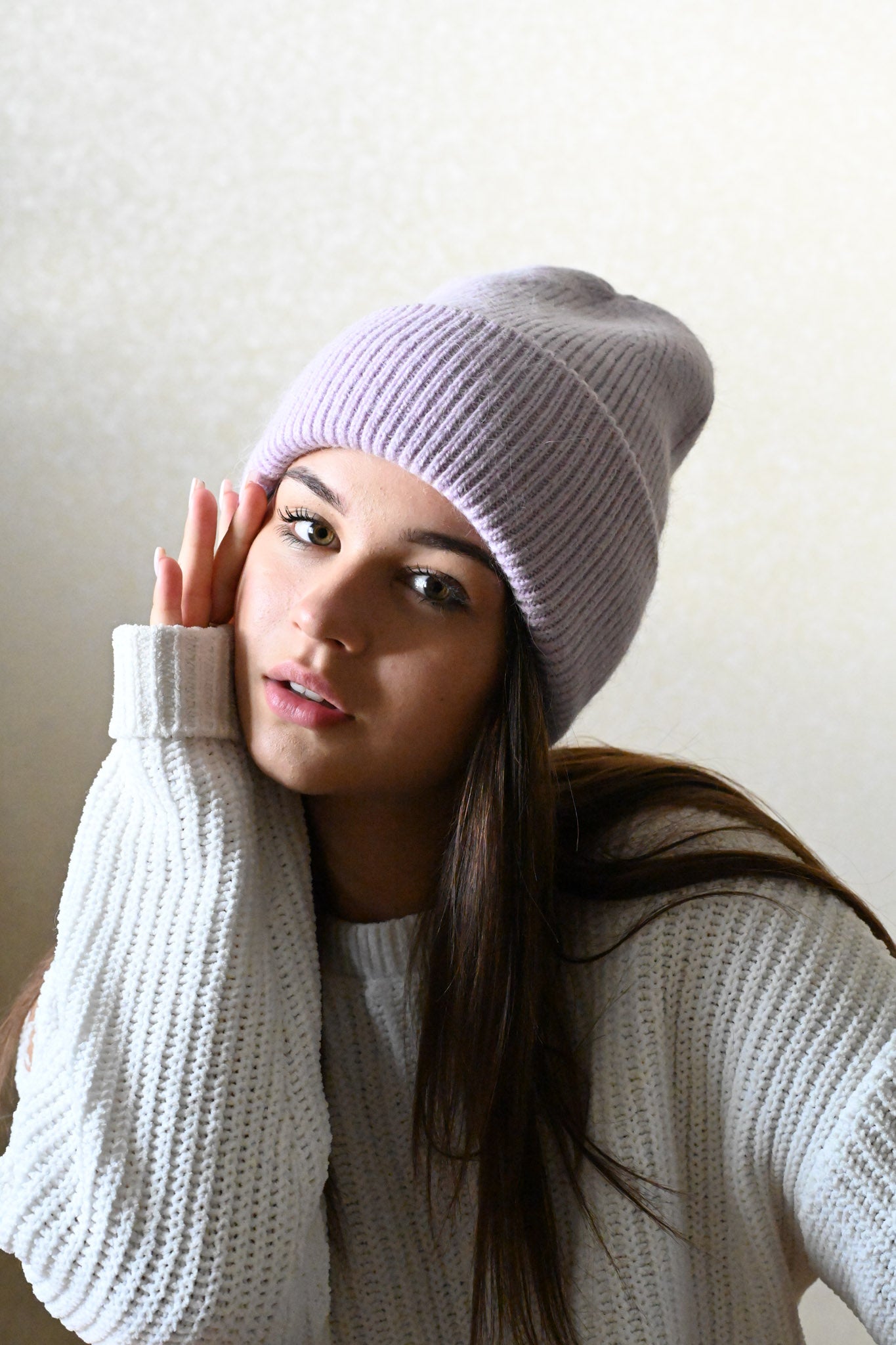 Warm, soft and fluffy Angora Beanie, lilac