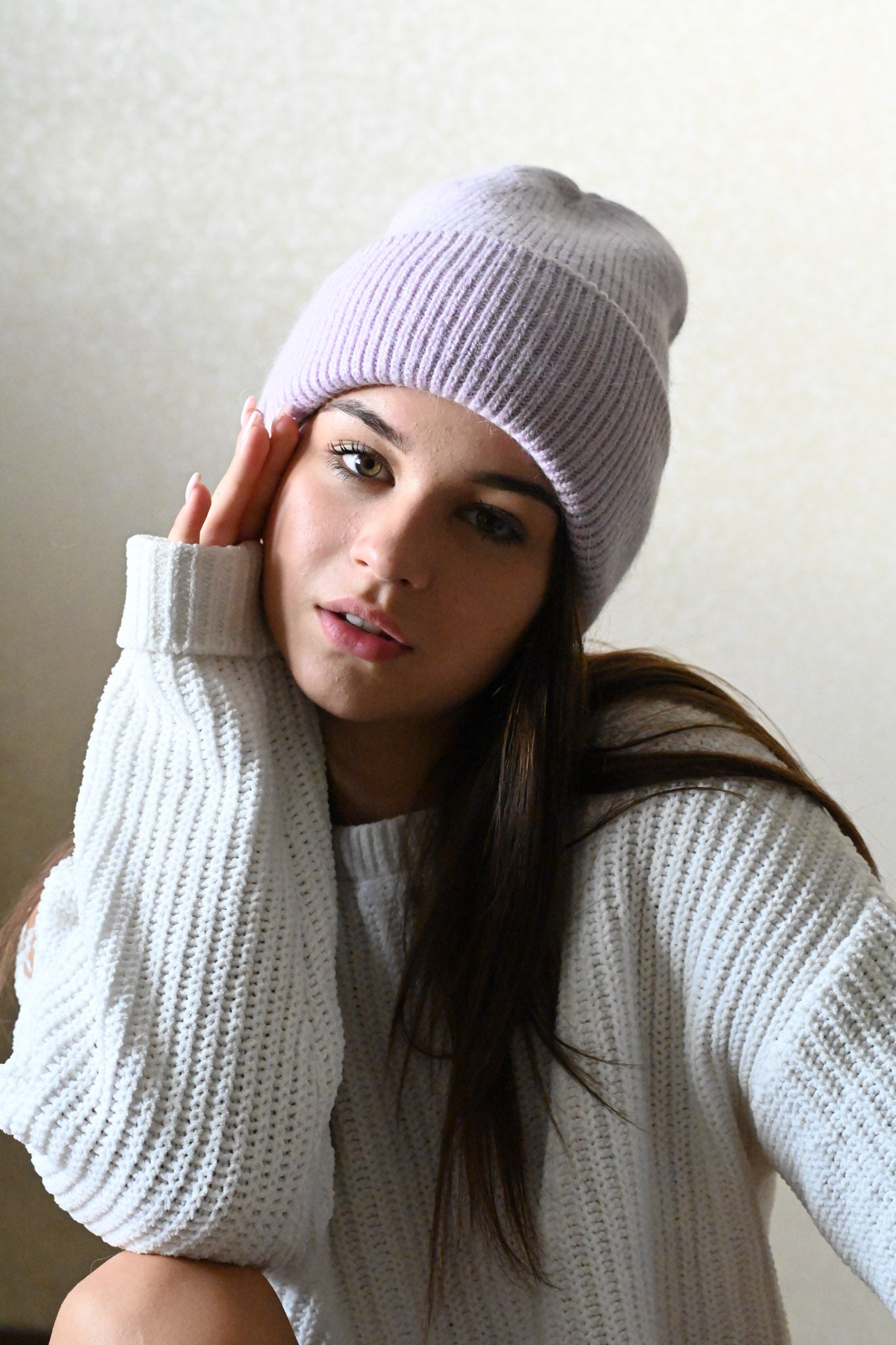 Warm, soft and fluffy Angora Beanie, lilac